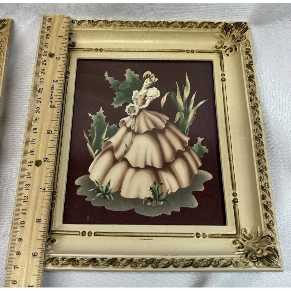 VTG Turner Wall Accessory Pair Victorian Fashion Prints Ornate Gold Frames MCM